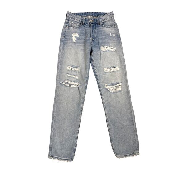 H&M Jeans Distressed Boyfriend Low Waist Button Fly Denim Size Women's 0 - Picture 1 of 6